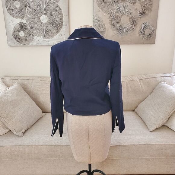 FRAME Contrast Piping Cropped Blazer sz 6 in Navy - Picture 7 of 12